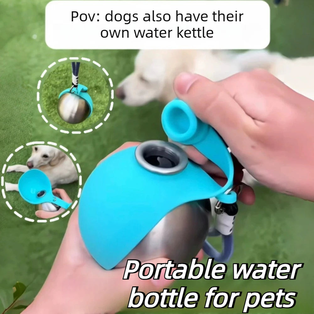 Wuffy OrbSip portable pet water bottle in teal, silicone bowl folded out