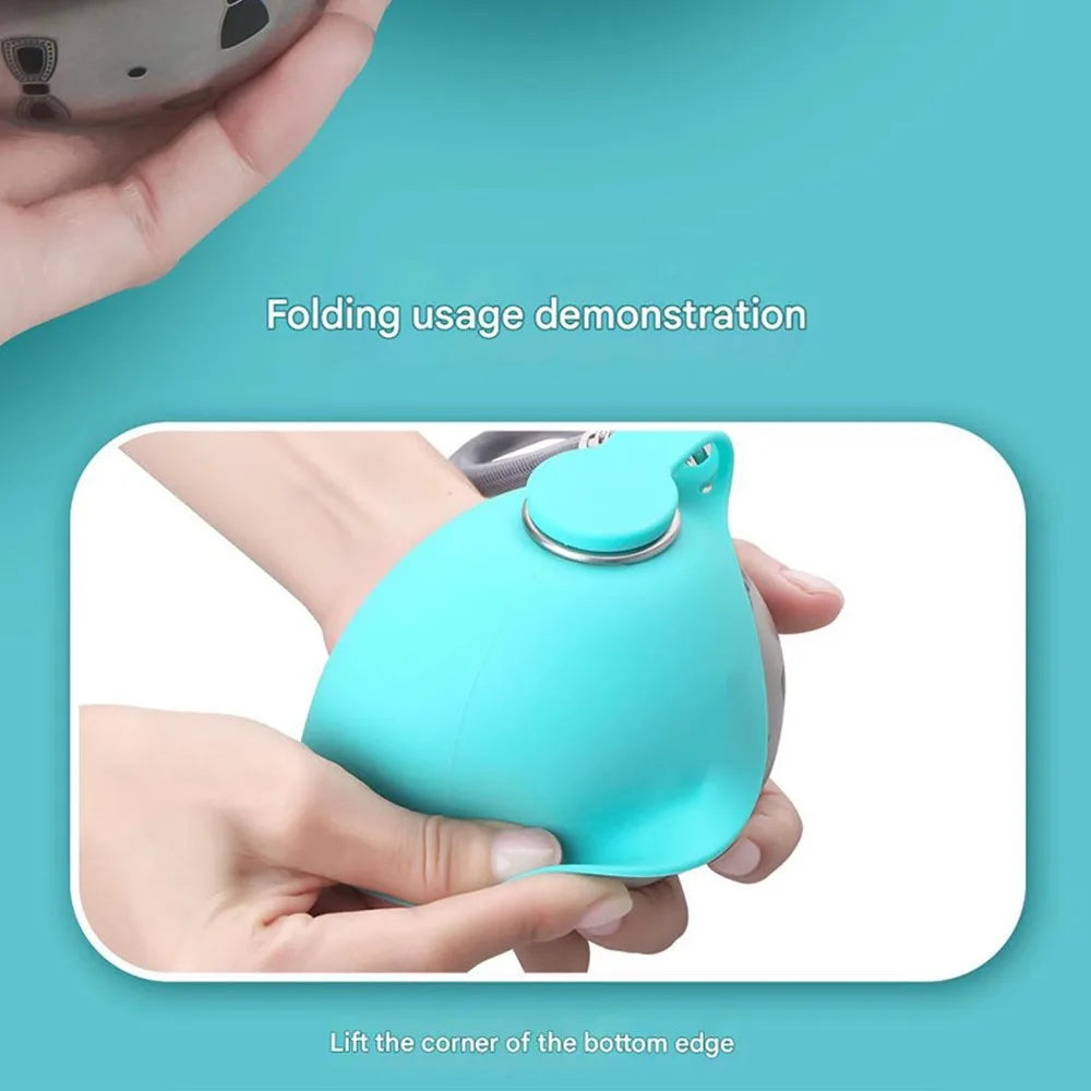 Folding demonstration: the silicone bowl wraps flat around the OrbSip bottle
