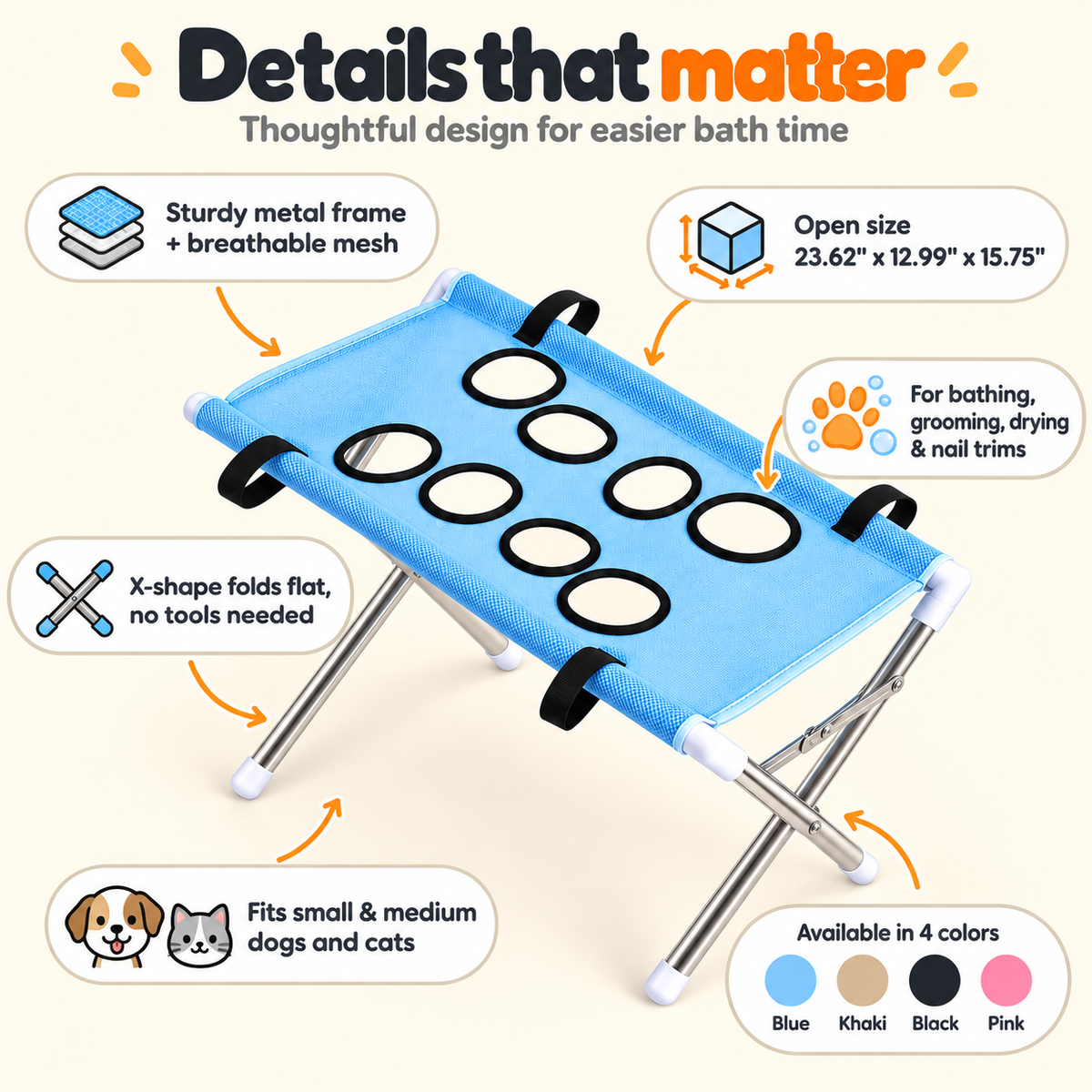 Foldable Pet Bathing Hammock Stand – Bathing & Grooming Support for Dogs and Cats